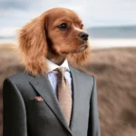 Tête de chien sur un corpe d'humain habillé en costume