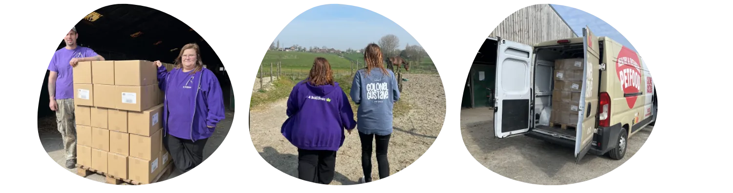 Colonel Gustave fait don d'une d'une palette de croquettes pour les chats du refuge 4 Balzanes